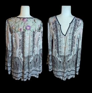 whimsigoth Fairycore Flowy Bohemian Paisley Tunic Floral Burnout Back Sz XL